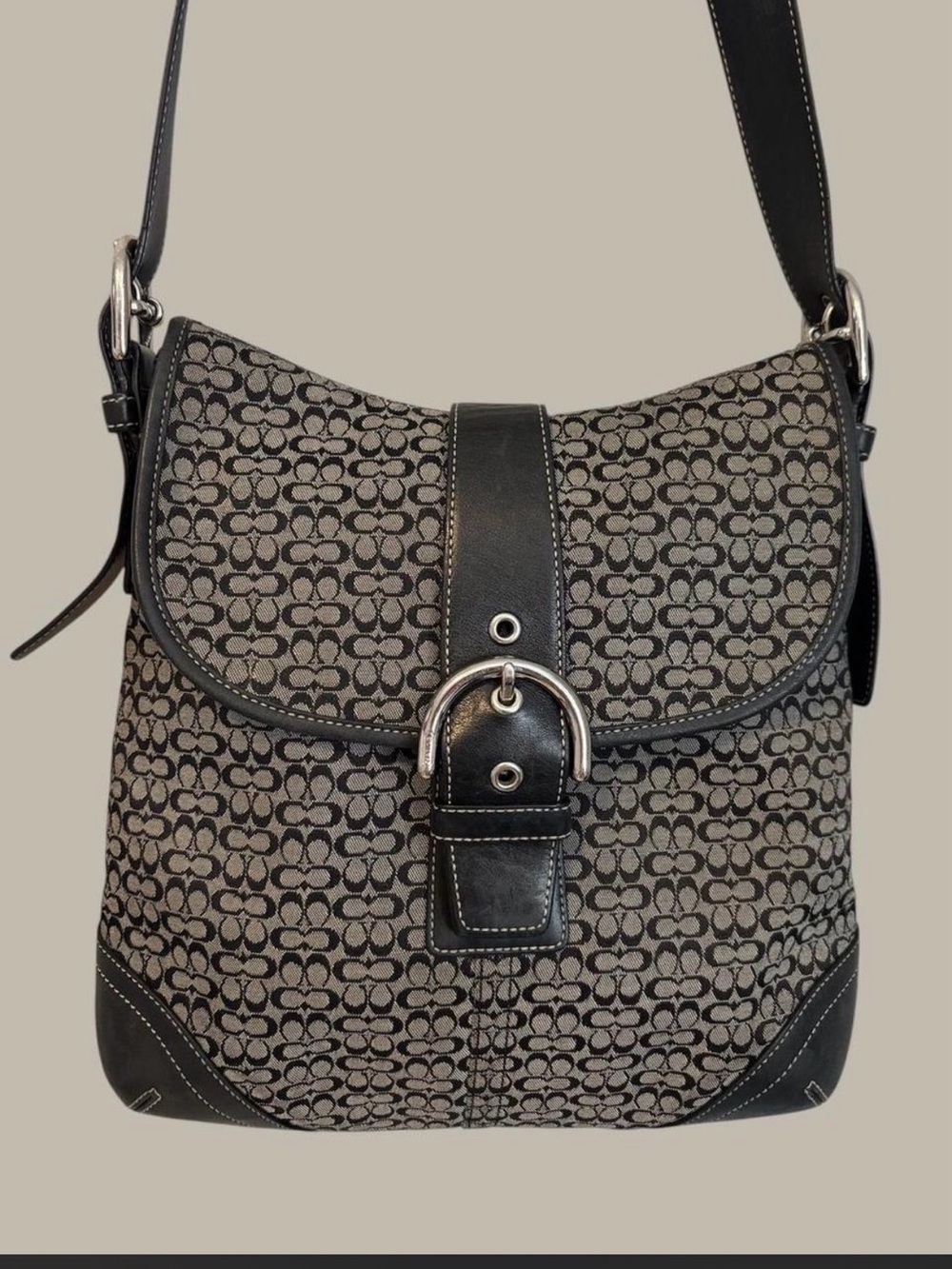 Coach Signature Canvas and Leather Shoulder Bag in /Black